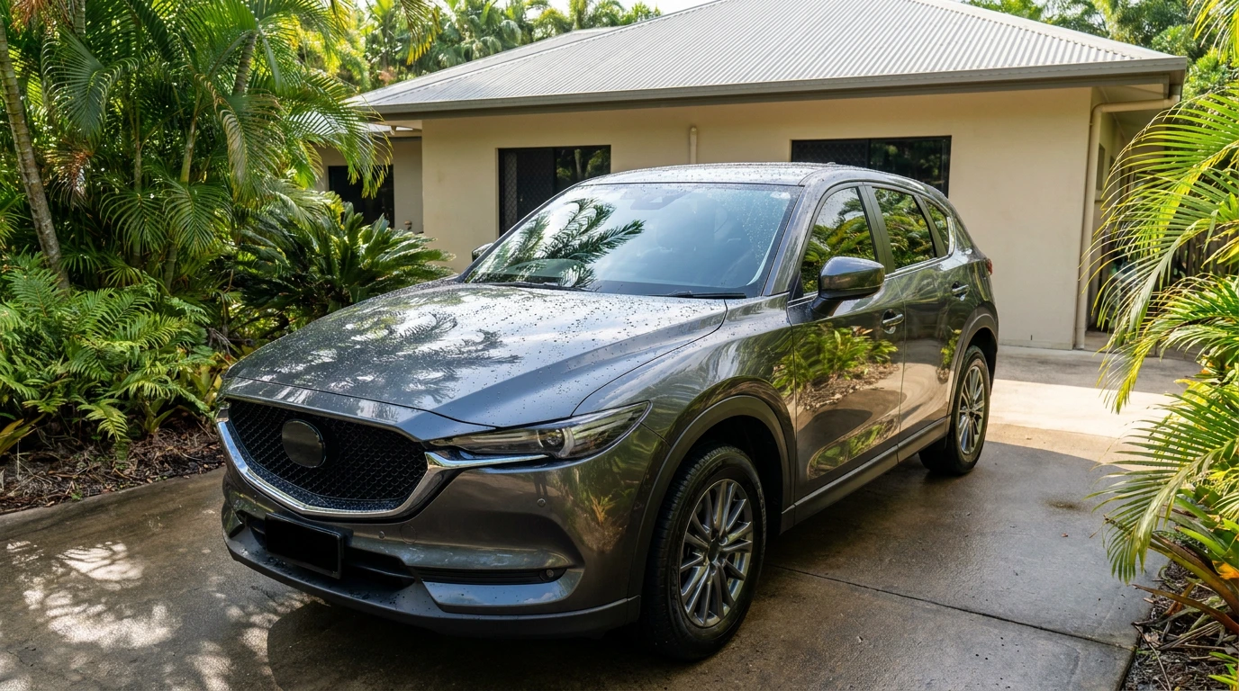 Freshly washed grey SUV detailed in a Mareeba driveway by our mobile service
