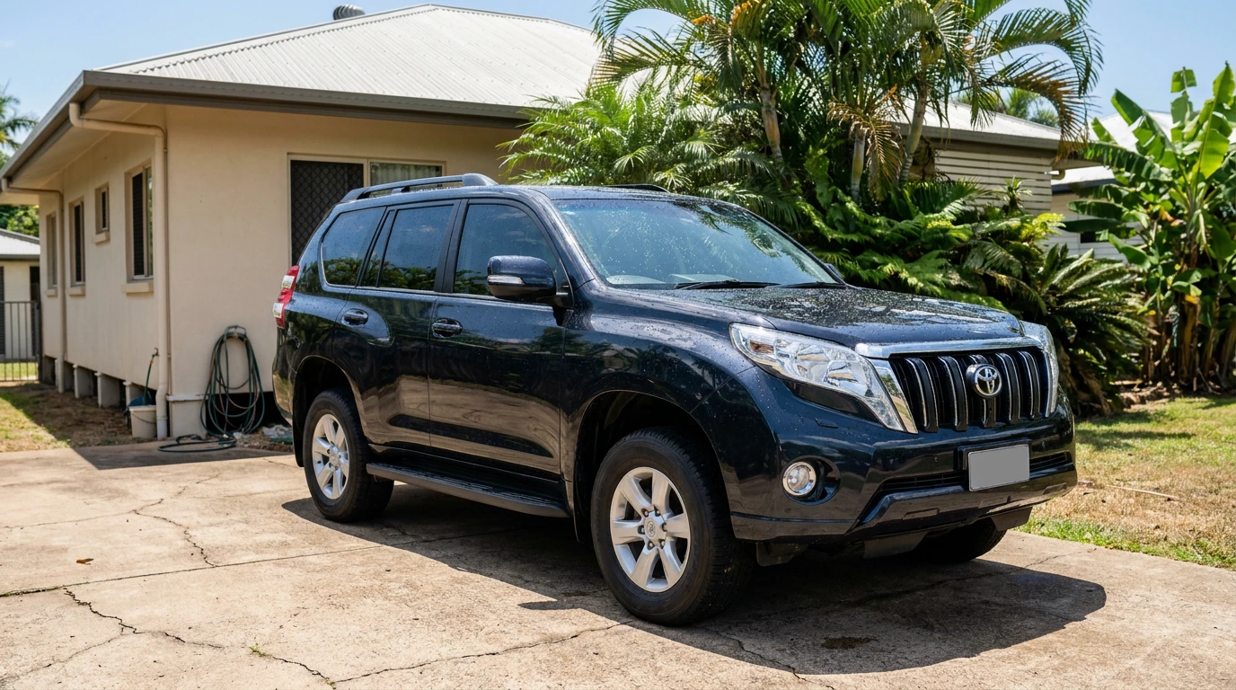 Freshly detailed dark blue 4WD in a Mareeba driveway, Queensland
